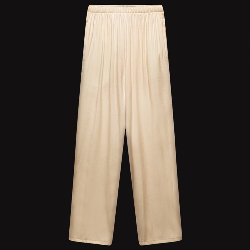 Along the River During the Qingming Festival Pattern Traditional Tang Suit Short Sleeve Shirt Pants Clothing Men's Set