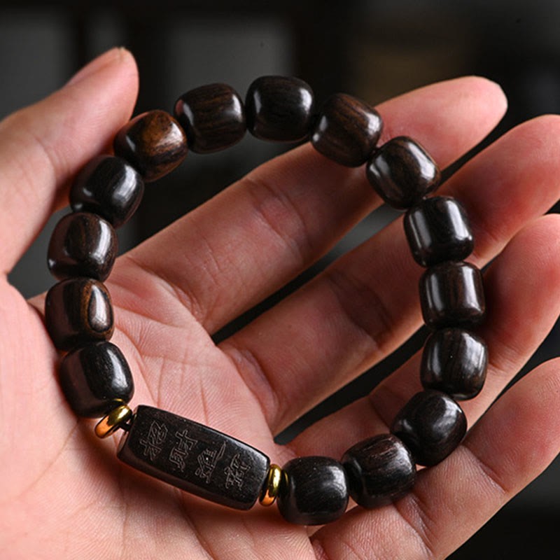 Tibetan Ebony Wood Barrel Beads Lucky And Treasure Balance Bracelet