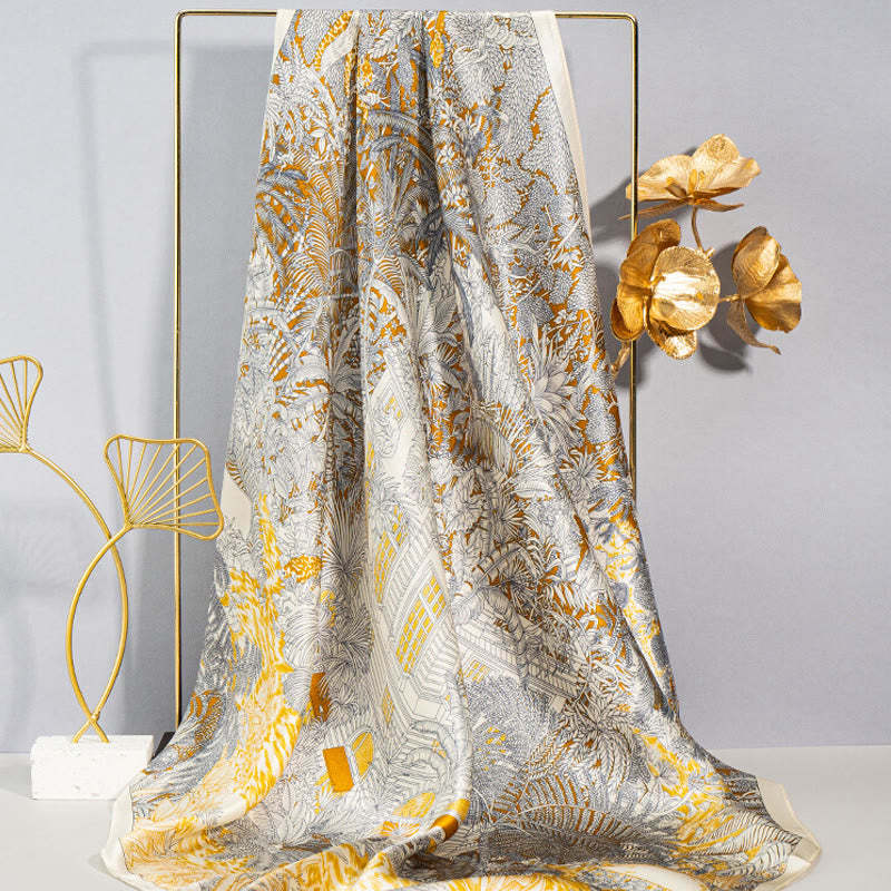 Jungle Oil Painting Auspicious Clouds 100% Mulberry Silk Scarf Premium Grade 6A Double-sided Silk Neck Scarf