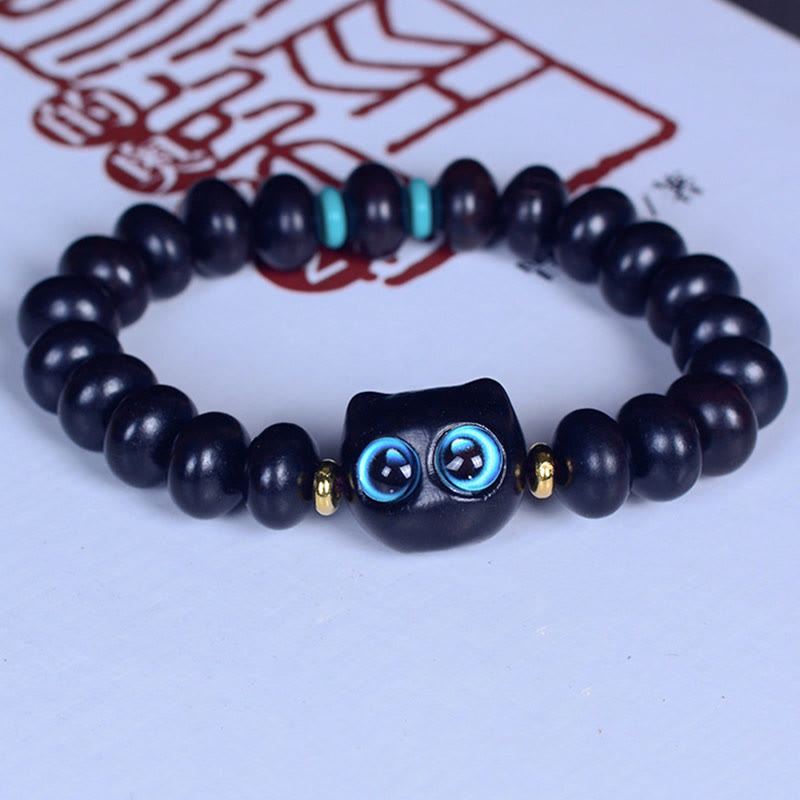 Ebony Wood Liuli Glass Lovely Cat Peace Balance Bracelet