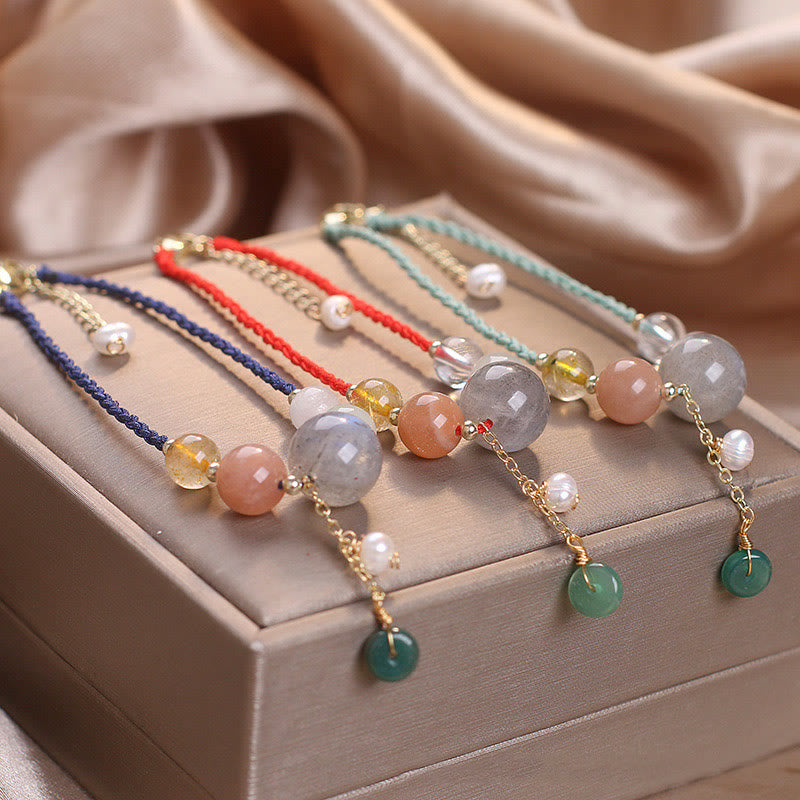 Moonstone Sunstone Beads Peace Buckle Charm Healing Bracelet