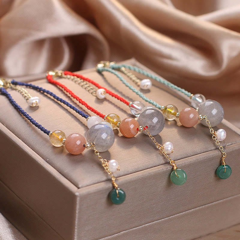 Moonstone Sunstone Beads Peace Buckle Charm Healing Bracelet
