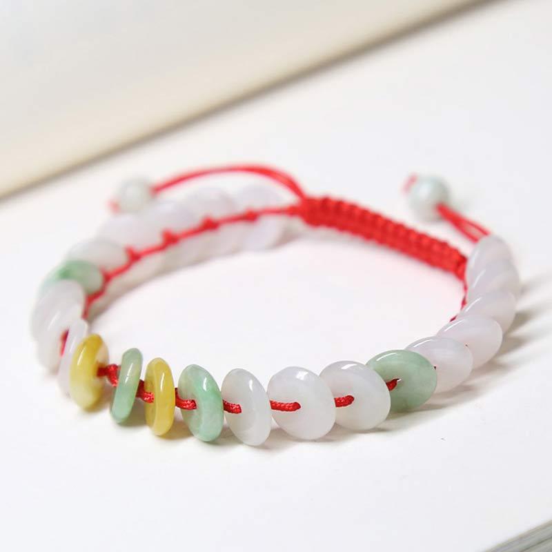 Round Jade Lucky Red String Weave Bracelet