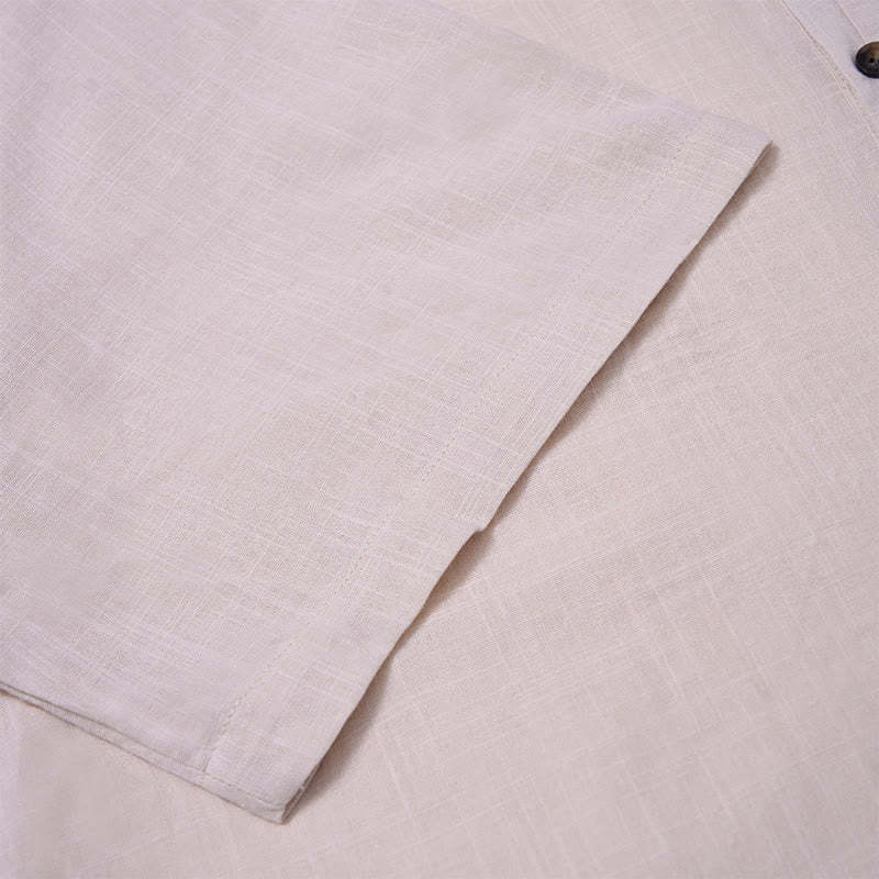Men's Summer Solid Color Short Sleeve Half Button Cotton Linen Shirt