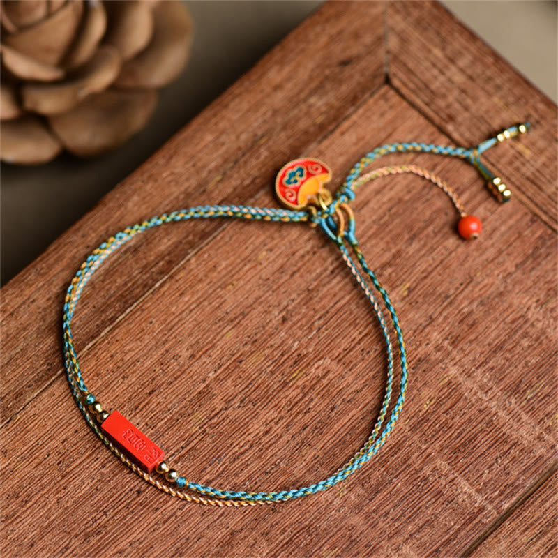 Handmade Cinnabar As One Wishes Blessing Braid Double Layer Bracelet