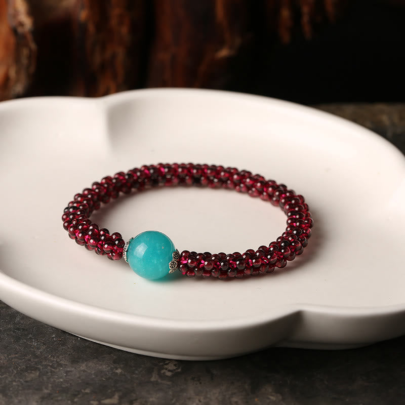 Natural Garnet Pink Crystal Red Agate Amazonite Bead Protection Bracelet