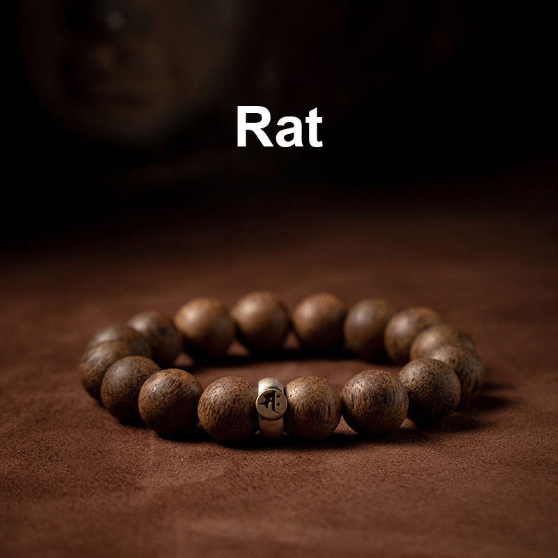 Chinese Zodiac Natal mystic zen Natural Agarwood Silver Peace Calm Bracelet
