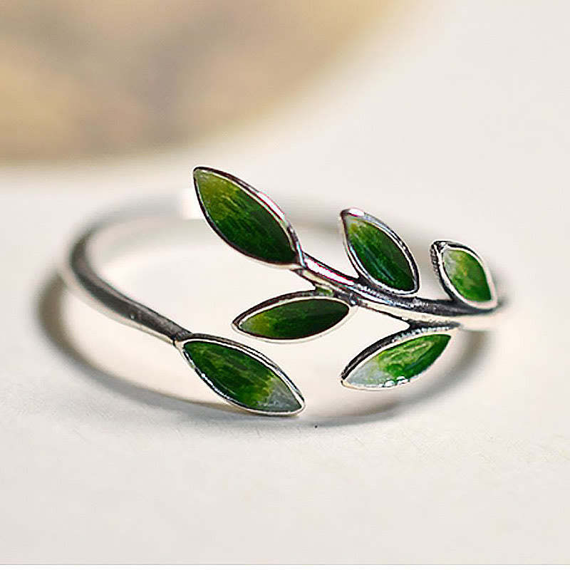 mystic zen Stone Leaves Copper Wealth Adjustable Ring