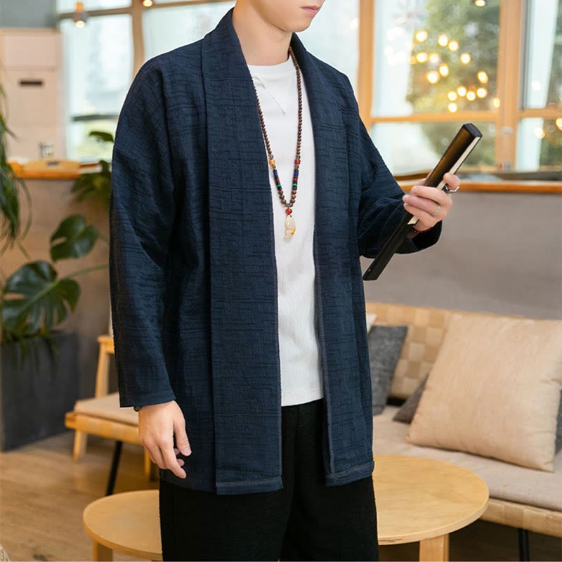 Fall Simple Loose Plain Linen Blend Men's Mid-length Coat Clothing