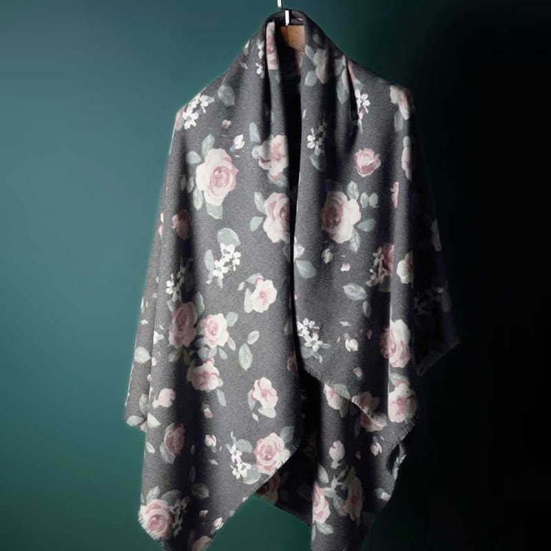 Tibetan Shawl Garden Rose Fall Winter Cozy Travel Scarf Wrap