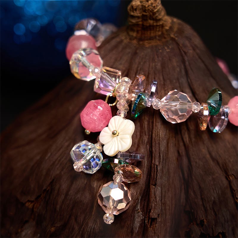 Pink Crystal Green Crystal White Crystal Flower Warmth Bracelet