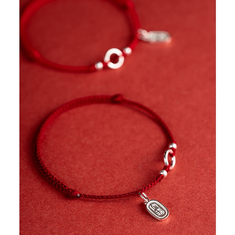 925 Sterling Silver Lucky Fortune Peace Joy Lotus Peace Buckle Red String Bracelet