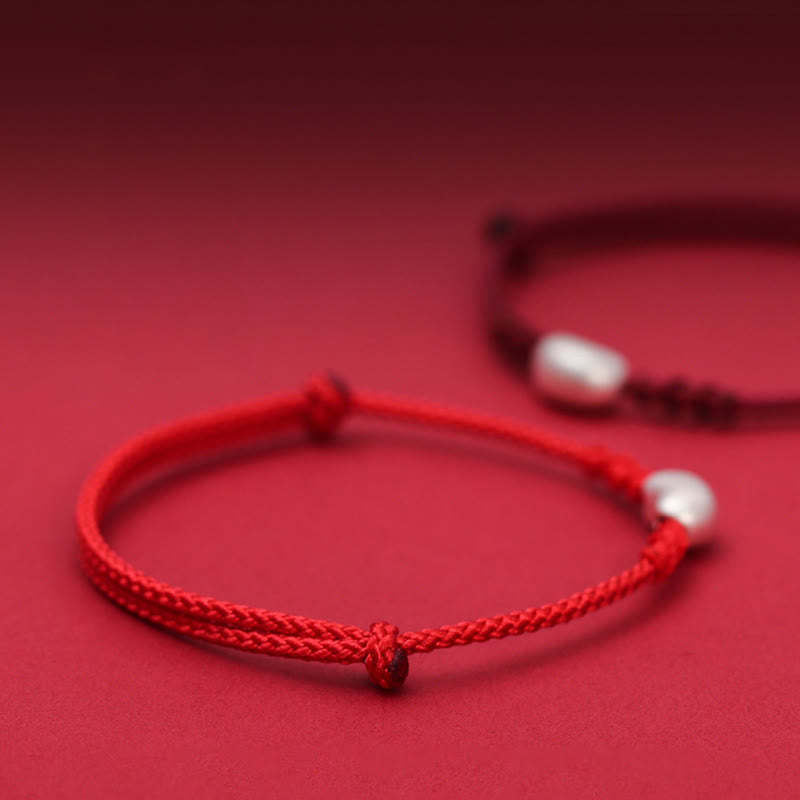 999 Sterling Silver Bean Design Luck Connection Handmade Braided Bracelet