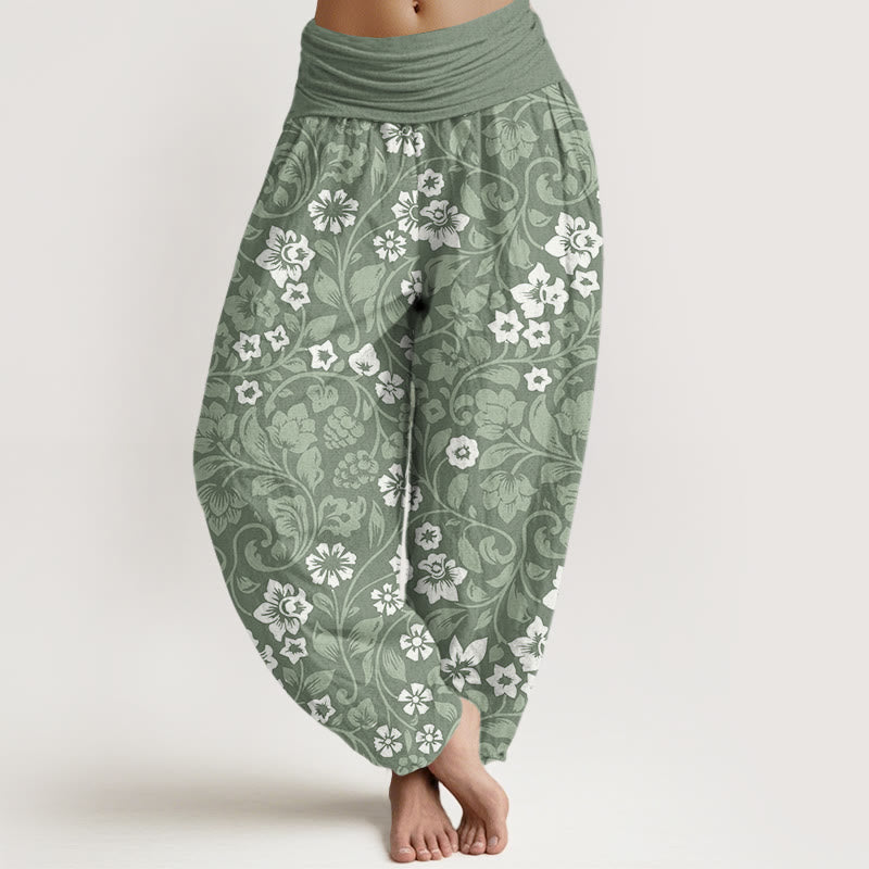 Small Flowers Intertwining Branches Women's Elastic Waist Harem Pants