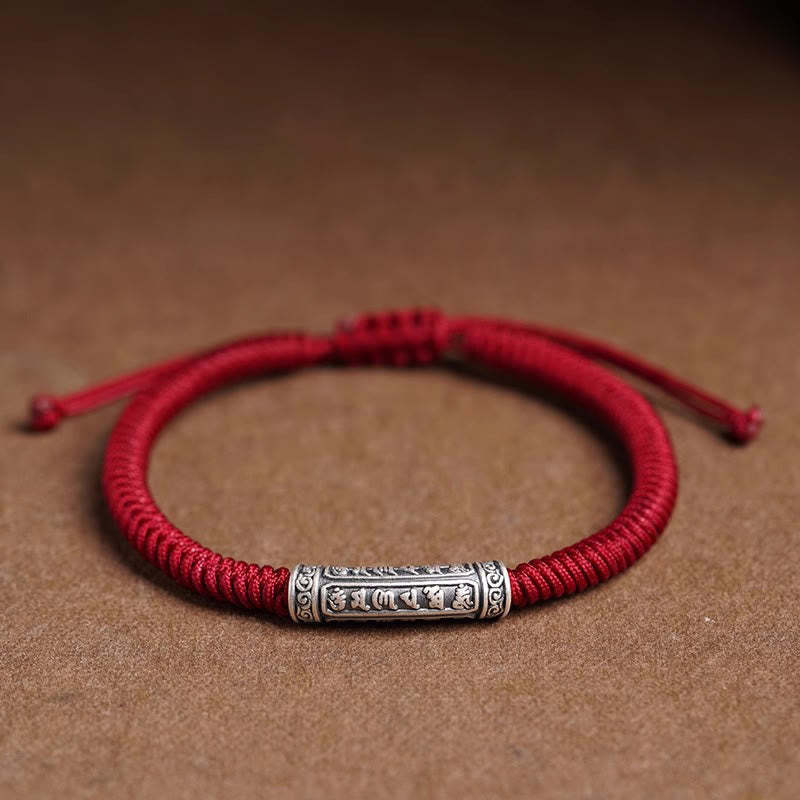 Handmade 999 Sterling Silver Peace and Good Fortune Om Mani Padme Hum Luck?Rope Bracelet