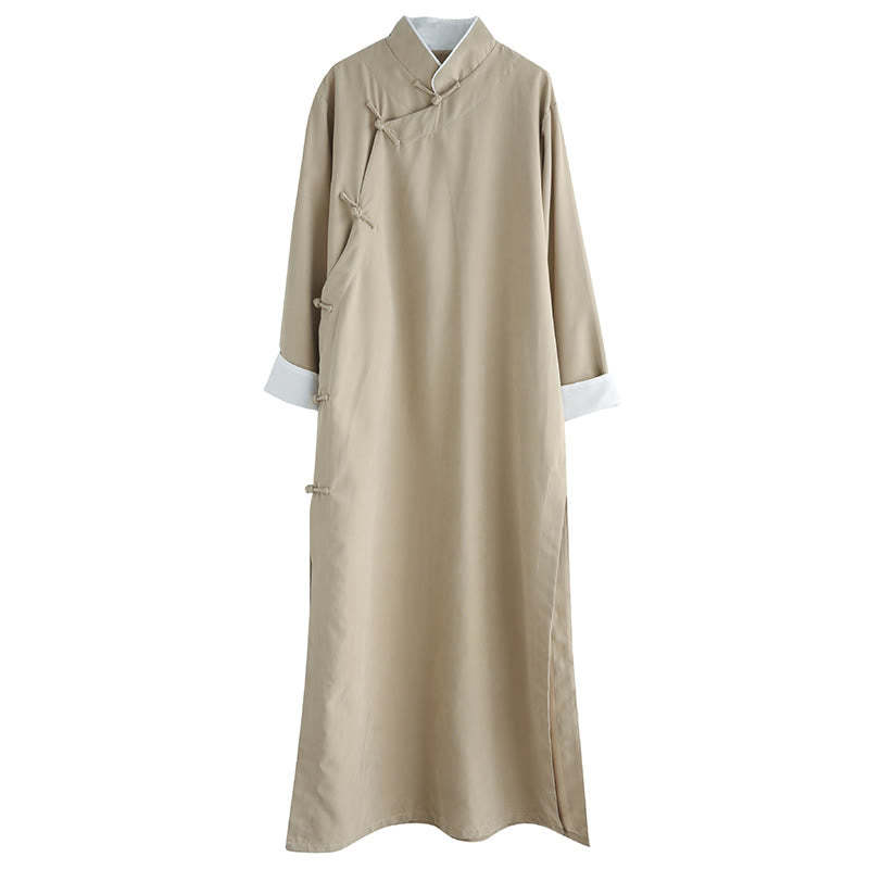 Fall Solid Color Chinese Frog-Button Cotton Men's Tang Suit Robe