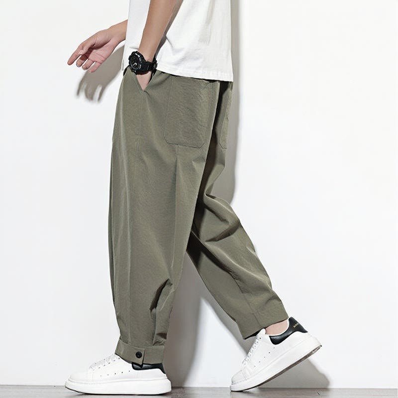 Casual Solid Color Drawstring Men's Harem Pants With Pockets