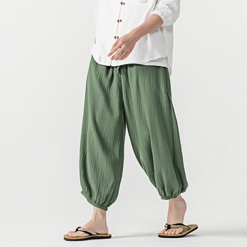 Soft Solid Color Drawstring Cotton Men's Pants With Pockets