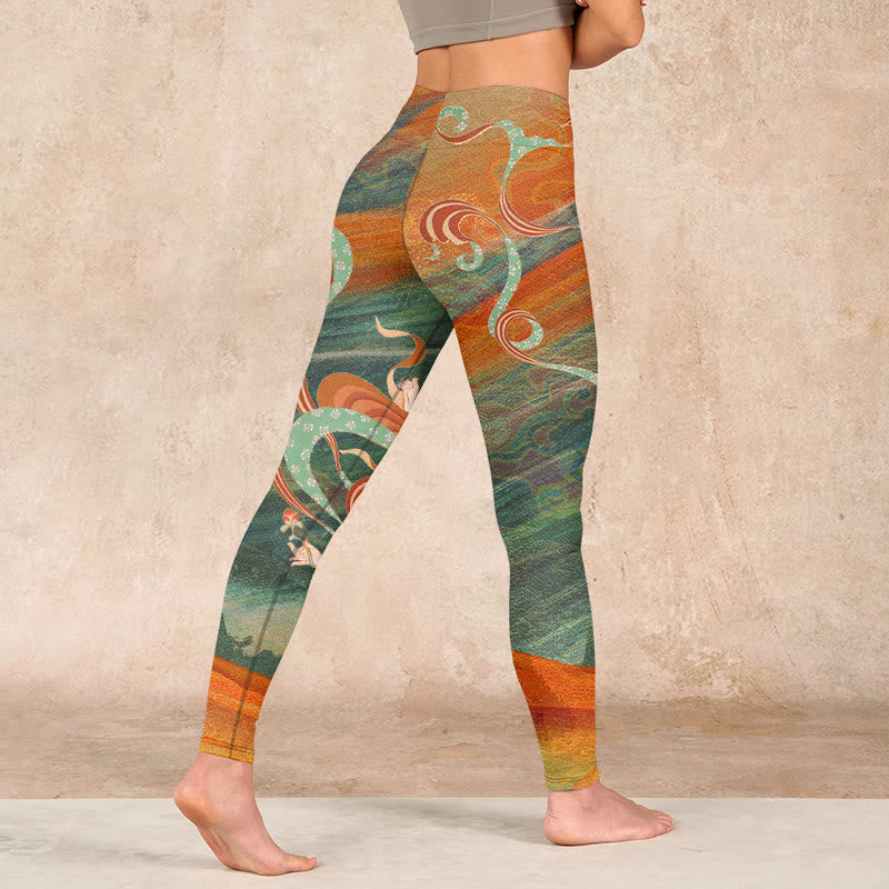 Dunhuang Flying Apsaras Print Gym Leggings Women's Yoga Pants