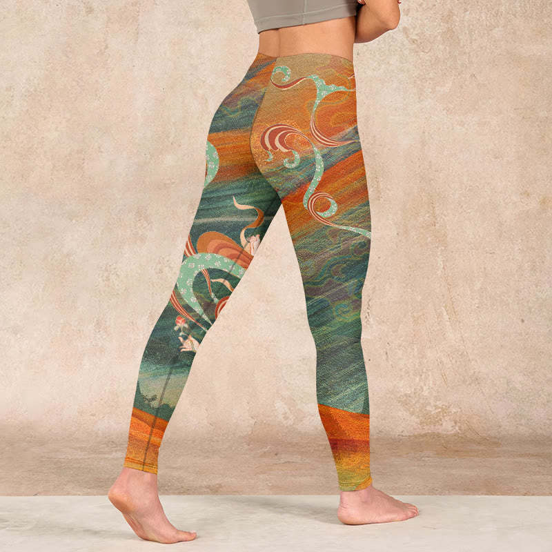 Dunhuang Flying Apsaras Print Gym Leggings Women's Yoga Pants