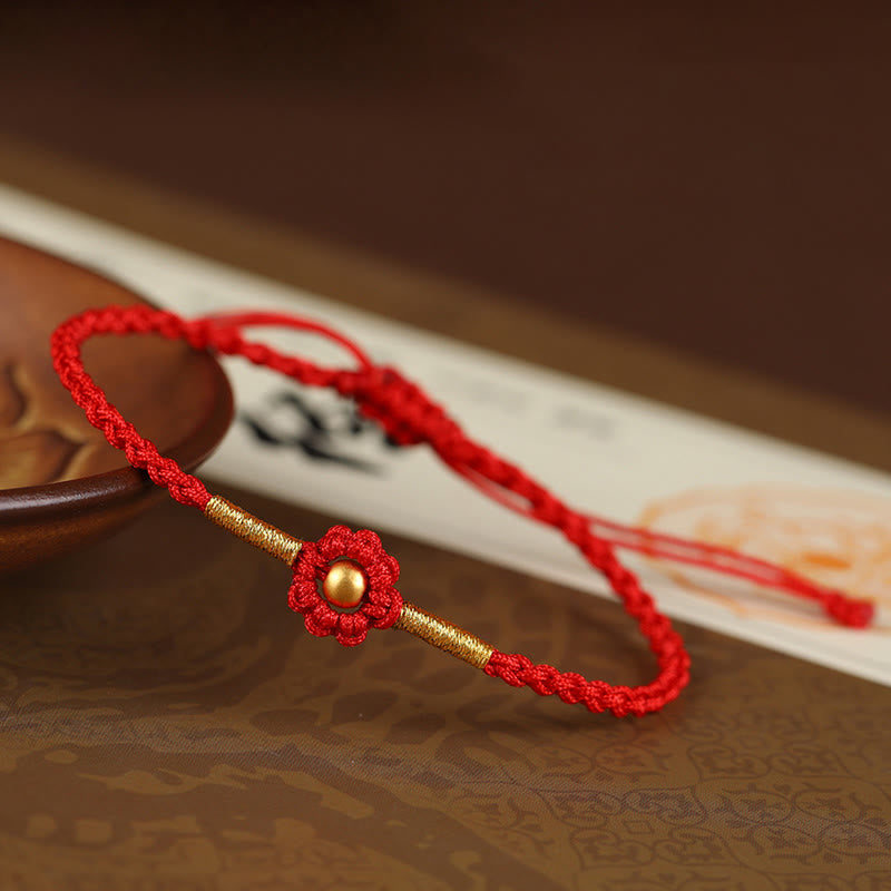 999 Gold Mini Bead Handmade Flower Design Luck Protection?Rope Bracelet