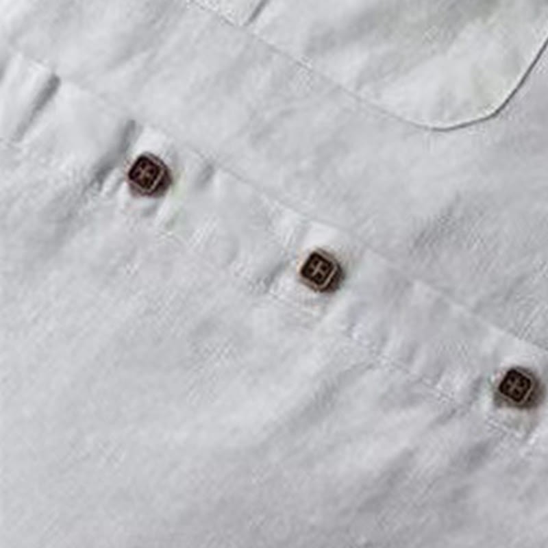 Solid Buttons Long Sleeve Cotton Linen Women's Shirt Dress With Pockets