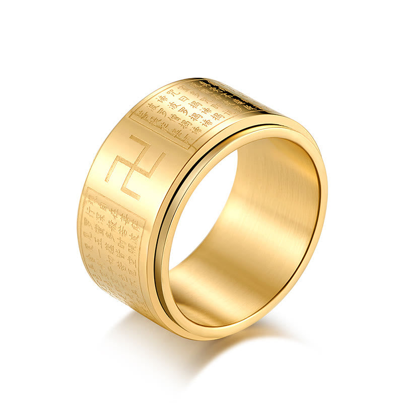 Heart Sutra Swastika Titanium Steel Luck Rotatable Ring