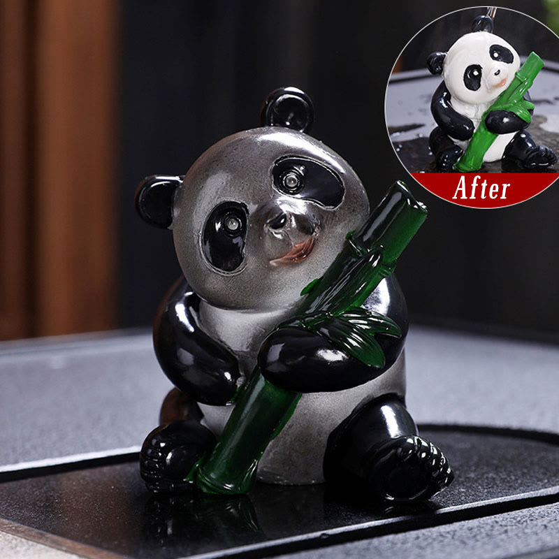Color Changing Small Cute Panda Bamboo Tea Pet Resin Home Figurine Decoration