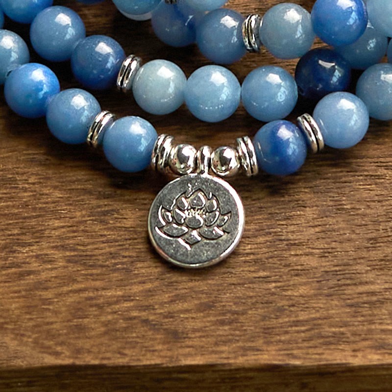 108 Mala Beads Multi-layer Natural Blue Aventurine Lotus Calm Bracelet