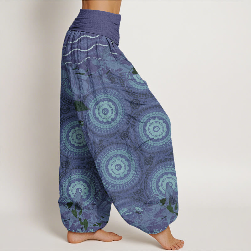 Circular Mandara Leaves Women's Elastic Waist Harem Pants