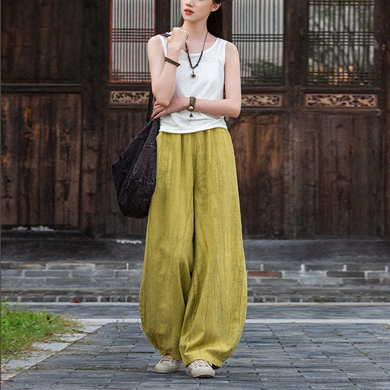 Ramie Cotton Linen Pants Tie-dye Design Trousers Loose Zen Yoga Women's Pants with Pockets