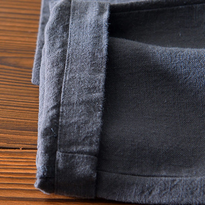 Casual Solid Color Simple Design Drawstring Ramie Linen Men's Pants With Pockets