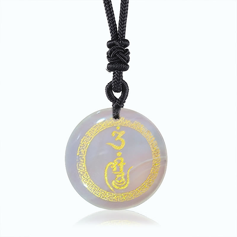 Swastika Pattern Vajra Protection Mantra Natural Various Crystal Black Obsidian Purification Necklace Pendant
