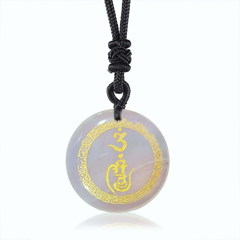 Swastika Pattern Vajra Protection Mantra Natural Various Crystal Black Obsidian Purification Necklace Pendant