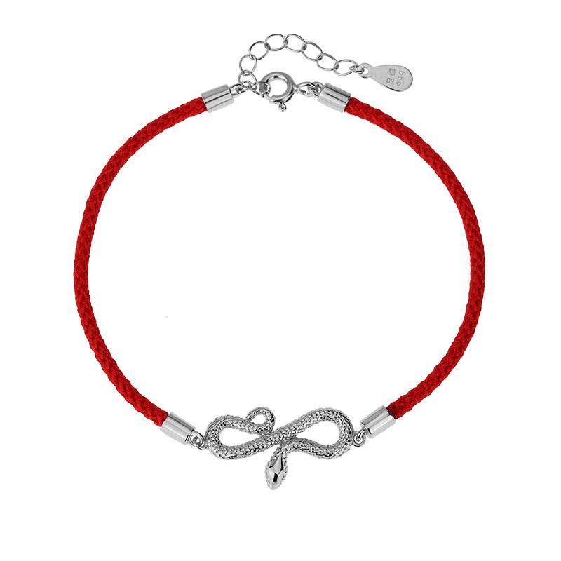 999 Sterling Silver Year Of Snake Red String Protection Braided Bracelet