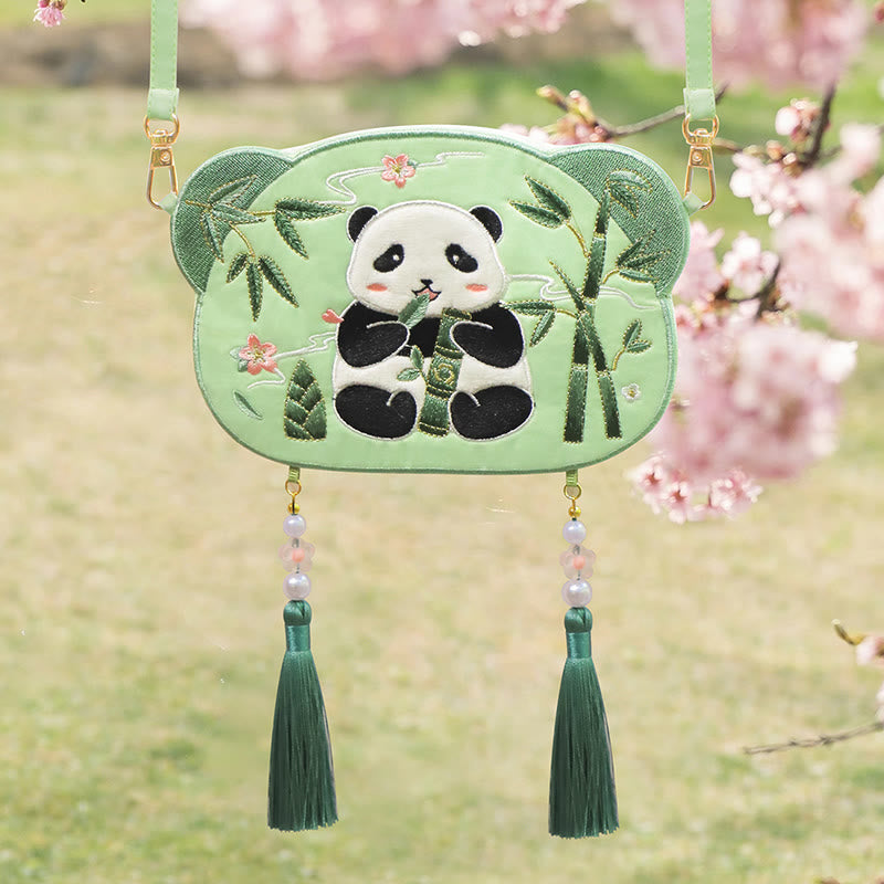 Embroidery Lucky Panda Cat Shiba Inu Deer Rabbit Fox Flower Cute Animal Hanfu Bag Crossbody Bag Shoulder Bag
