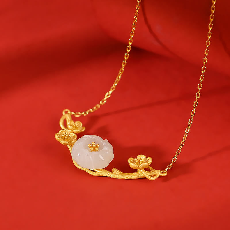 925 Sterling Silver Plated Gold Hetian Jade  Plum Blossom Luck Necklace Pendant Bracelet Bangle Ring