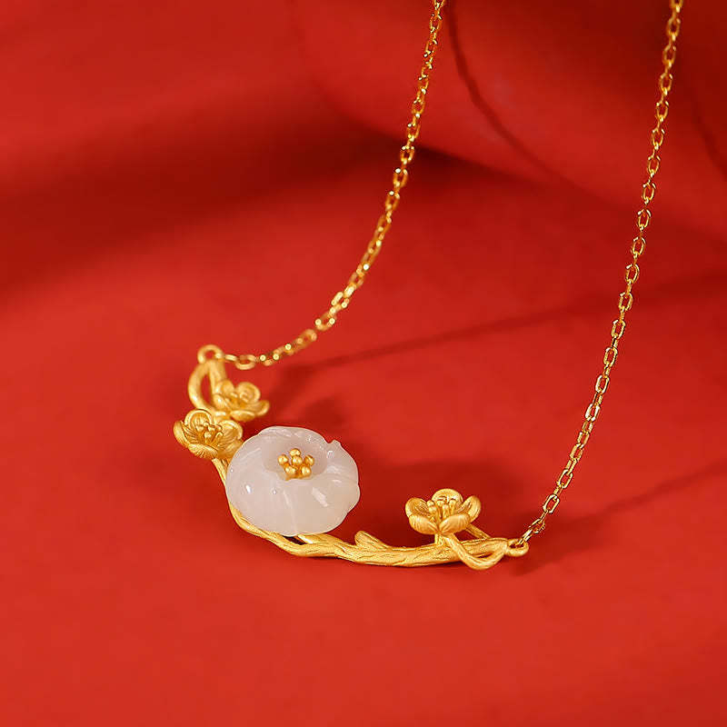 925 Sterling Silver Plated Gold Hetian Jade  Plum Blossom Luck Necklace Pendant Bracelet Bangle Ring