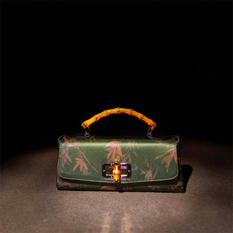 Leaves Branches Bamboo Handle Metal Chain Crossbody Bag Hangbags