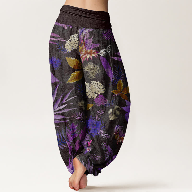Colorful Tropical Foliage Women's Elastic Waist Harem Pants