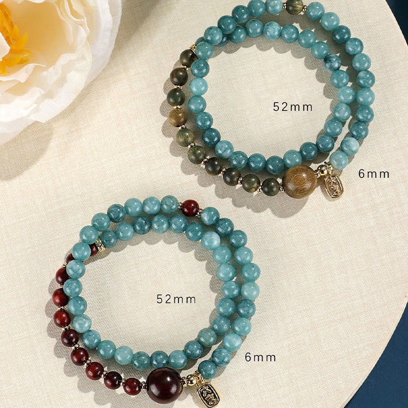 Blue Chalcedony Green Sandalwood Small Leaf Red Sandalwood Double Wrap Emotional Balance Bracelet