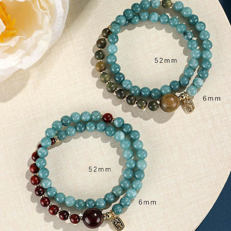 Blue Chalcedony Green Sandalwood Small Leaf Red Sandalwood Double Wrap Emotional Balance Bracelet