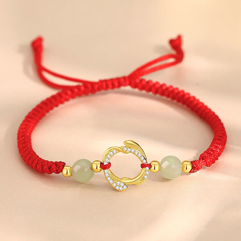 Red String Hetian Jade 925 Sterling Silver Cubic Zirconia Year of the Snake Protection Bracelet