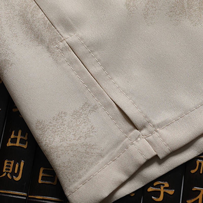 Mountains Trees Tang Suit Hanfu Traditional Uniform Short Sleeve Top Pants Clothing Men's Set