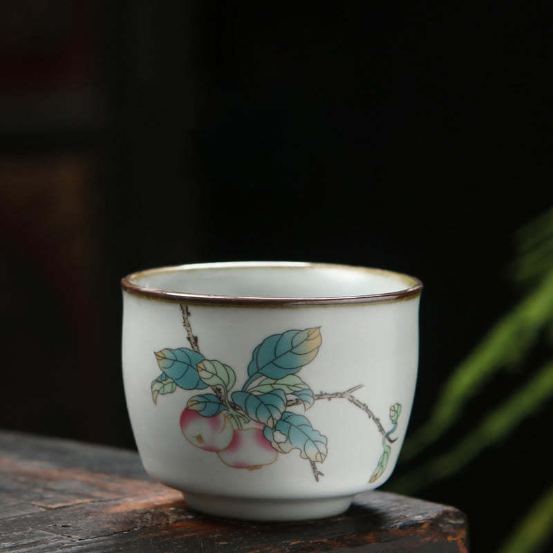Loquat Lychee Snow Scenery Landscape Grape Apple Ceramic Teacup Kung Fu Tea Cup