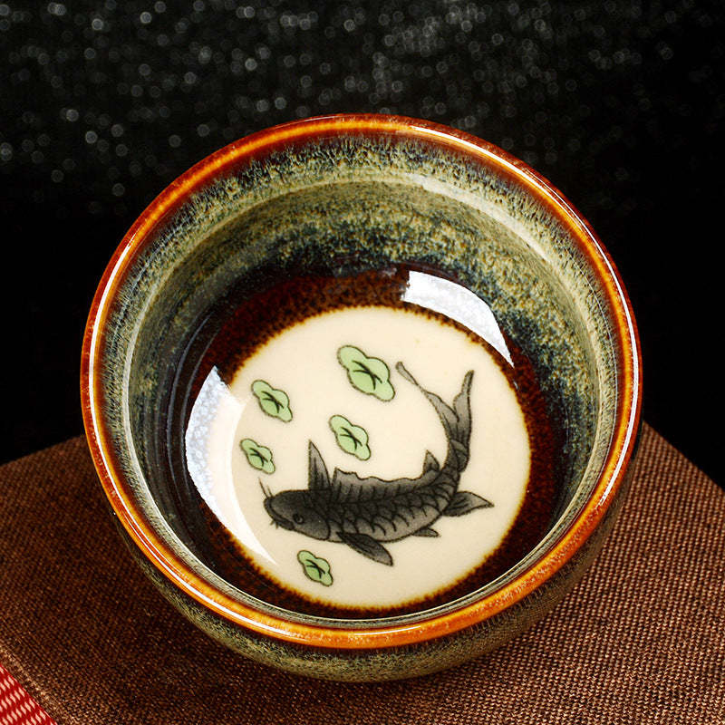 Lotus Dragon Phoenix Koi Fish Chinese Jianzhan Ceramic Teacup Kung Fu Tea Cup 110ml