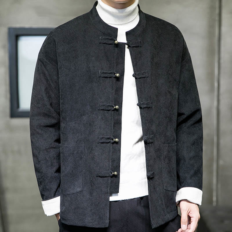 Solid Color Frog-button Cotton Men's Jacket Shirt Clothing