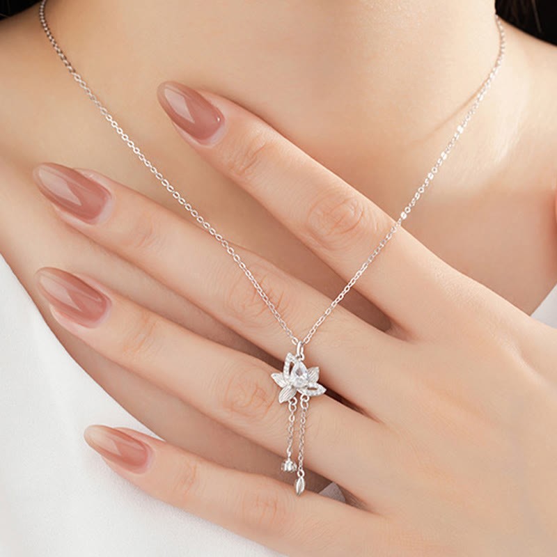 925 Sterling Silver Lotus Zircon Enlightenment Necklace Pendant