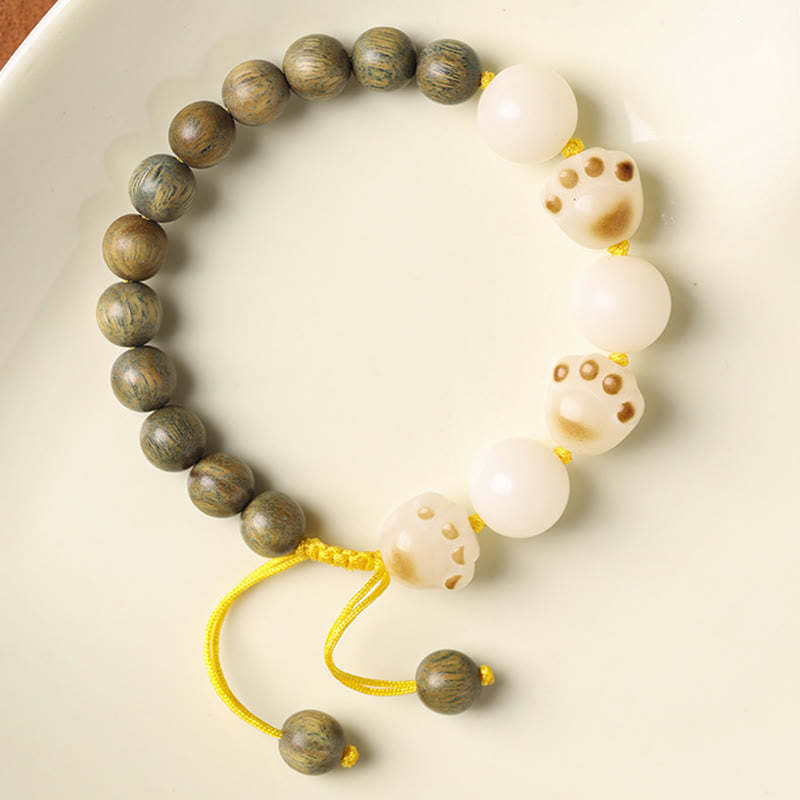Natural Green Sandalwood Bodhi Seed Cat Paw Claw Cure Bracelet
