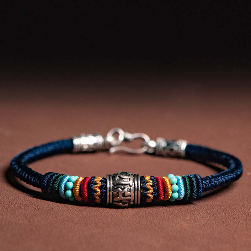 Handmade 925 Sterling Silver Tibetan Om Mani Padme Hum Purity Braided Bracelet